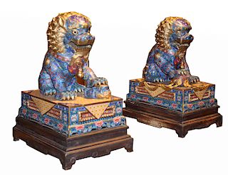 Large Pair of Chinese Cloisonne Foo Dogs