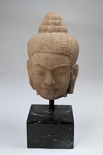 Early Antique Cambodian Carved Sandstone Head