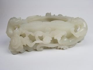 White Jade Chinese Carved Coupe w/ Qilins