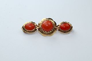 14k Gold & Red Corral Pin
