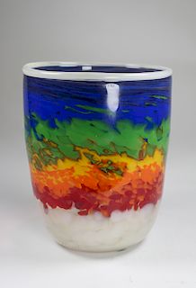 Signed Multi-Colored Art Glass Bowl