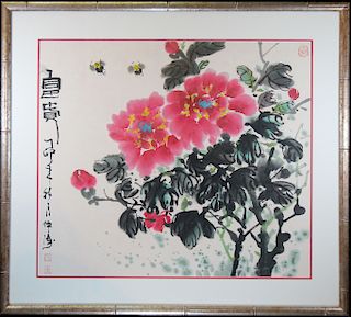 Chinese School, 20th C. W/C of Flowers. Signed