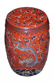Chinese Red & Blue Dragon Garden Stool