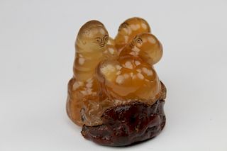 Antique Chinese Carved Agate Group of Boys