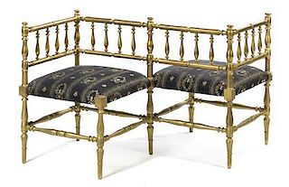 A Victorian Giltwood Tete-a-Tete, Width at widest 48 inches.