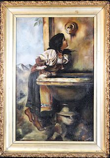 "Roman Girl at a Fountain" Genre Painting
