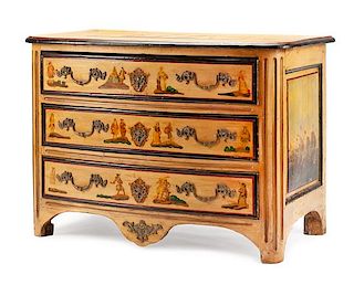 A French Provincial Painted Commode Height 33 x width 46 1/2 x depth 25 inches.