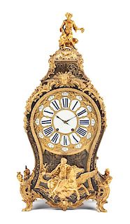 A Louis XIV Style Gilt Bronze Mounted Boulle Marquetry Clock Height 40 x width 18 1/2 x depth 11 inches.
