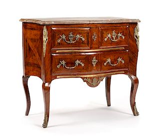 A Regence Style Gilt Bronze Mounted Commode Height 34 1/2 x width 37 1/2 x depth 20 1/2 inches.