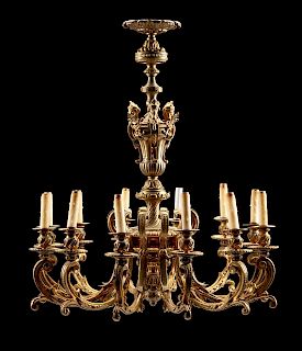 A Regence Style Gilt Bronze Twelve-Light Chandelier Height 33 x diameter 30 inches.