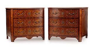A Pair of Regence Style Various Wood Commodes Height 34 1/2 x width 38 x depth 28 inches.