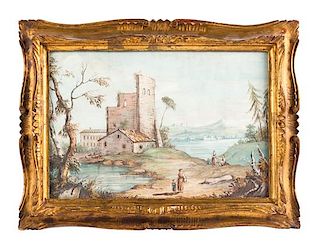 French School, (19th Century), Village Landscape Scenes (a set of four works)