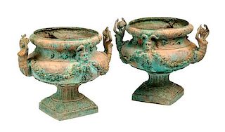 A Pair of Louis XV Style Bronze Planters Height 19 x width 24 x depth 19 inches.