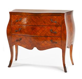 A Louis XV Style Parquetry Commode Height 30 x width 33 x depth 15 inches.