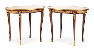 A Pair of Louis XV Style Gilt Bronze Mounted Side Tables Height 29 1/2 x width 36 1/2 x depth 25 inches.
