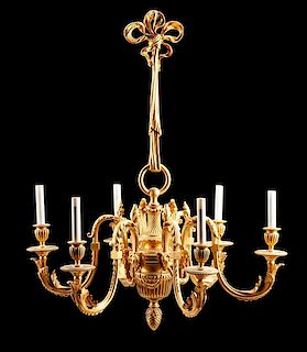 A Louis XV Style Gilt Bronze Six-Light Chandelier Height 37 x diameter 30 inches.
