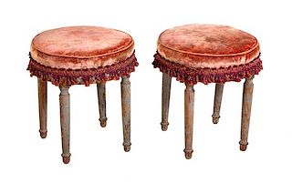 * A Pair of Louis XVI Style Painted Tabourets Height 16 inches.