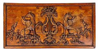 * A French Carved Walnut Panel Height 25 x width 50 inches.