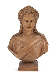 A French Terra Cotta Bust of a Woman Height 23 1/2 inches.