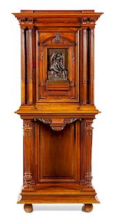 A French Bronze Mounted Walnut Cabinet Height 78 x width 33 1/4 x depth 19 1/2 inches.