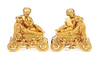 A Pair of French Gilt Bronze Figural Chenets Width 12 1/4 inches.