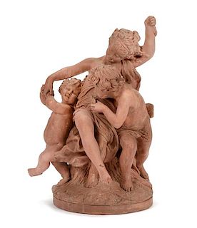 A French Terra Cotta Figural Group After Clodion Height 25 1/4 inches.