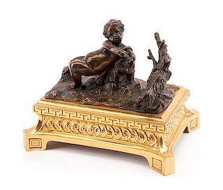 A French Gilt and Patinated Bronze Figural Group Width 8 1/2 inches.