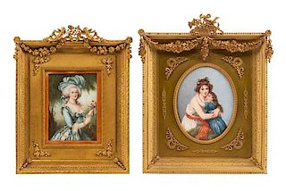 Two Continental Portrait Miniatures Larger overall: height 11 3/8 x width 8 7/8 inches.