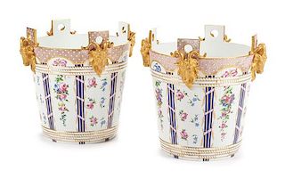 A Pair of Sevres Style Porcelain Milk Pails Height 15 1/2 inches.