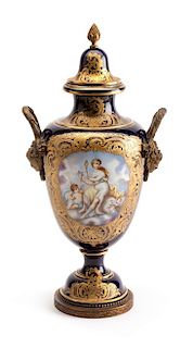 A Sevres Style Gilt Bronze Mounted Porcelain Vase Height 17 3/4 inches.