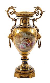 A Gilt Bronze Mounted Sevres Style Porcelain Vase Height 40 inches.