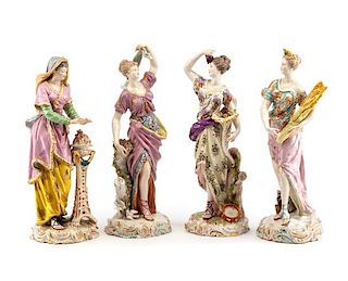 A Set of Four French Porcelain Allegorical Figures Height of tallest 14 1/4 inches.