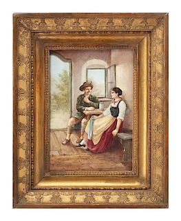 A French Porcelain Plaque Height 11 1/4 x width 8 1/4 inches.