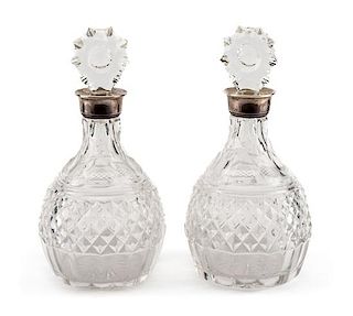 A Pair of French Cut Glass Decanters Height 13 1/2 inches.