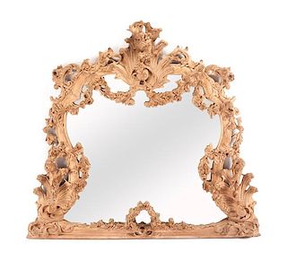 A Rococo Style Overmantel Mirror Height 60 x width 62 inches.