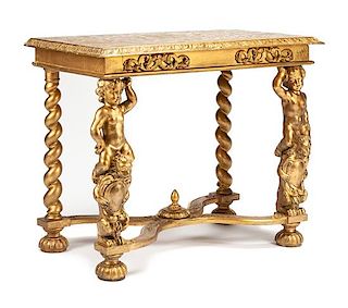 A Continental Giltwood Console Table Height 30 1/2 x width 38 x depth 21 1/2 inches.