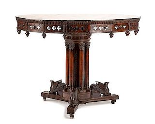 An Italian Marquetry Center Table Height 31 1/2 x diameter of top 42 inches.