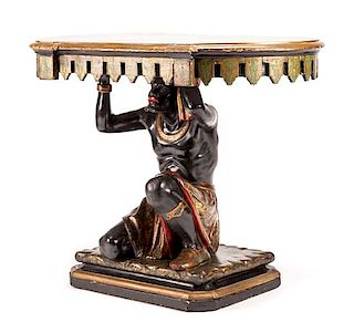 A Venetian Polychromed Figural Table Height 31 1/2 x width 39 1/2 x depth 25 inches.
