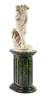 An Italian Marble Figural Group Height of marble 34 inches; height of pedestal 29 inches.
