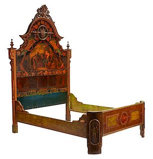 An Italian Renaissance Style Painted Bed Height 96 x width 61 x depth 80 inches.