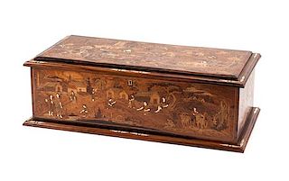 A Continental Marquetry Chest Height 14 x width 41 x depth 21 inches.