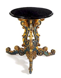 * A Venetian Painted and Parcel Gilt Table Base Height 28 1/4 x diameter of top 23 1/4 inches.