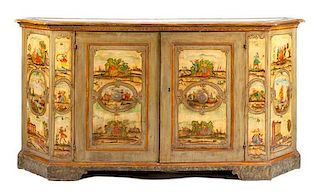 A Venetian Renaissance Revival Painted Sideboard Height 42 x width 79 x depth 25 1/2 inches.