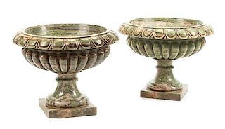 A Pair of Italian Green Marble Jardinieres Height 15 1/2 x diameter 19 inches.