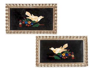 A Pair of Italian Pietra Dura Wall Plaques Plaque: height 9 5/8 x width 17 1/2 inches.