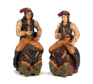 Two Continental Carved and Polychromed Figures Height 43 1/2 inches.