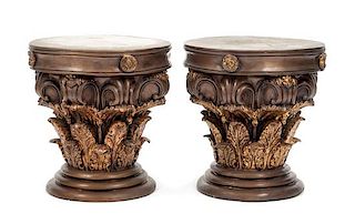 A Pair of Gilt and Patinated Bronze Stools Height 18 x diameter 16 1/2 inches.