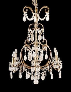 An Italian Beaded and Rock Crystal Mounted Chandelier Height 38 x diameter 30 inches.