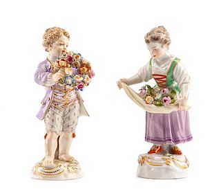 A Pair of Meissen Porcelain Figures Height 4 3/4 inches.