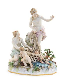 * A Meissen Porcelain Figural Group Height 11 3/4 inches.
